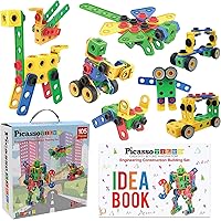 PicassoTiles Magnetic Puzzle Cube + 105pcs Engineering Kit, 1” Black and White Construction Building Block Set, STEM Learning Early Education Playset w/IdeaBook, Power Drill, Clickable Ratchet
