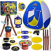 FUN LITTLE TOYS Kids Play Tent with Camping Toys, Toddler Tent with Battery Lantern, Kids Pop Up Tent Indoor Outdoor Toys Birthday Gifts for Girls Boys