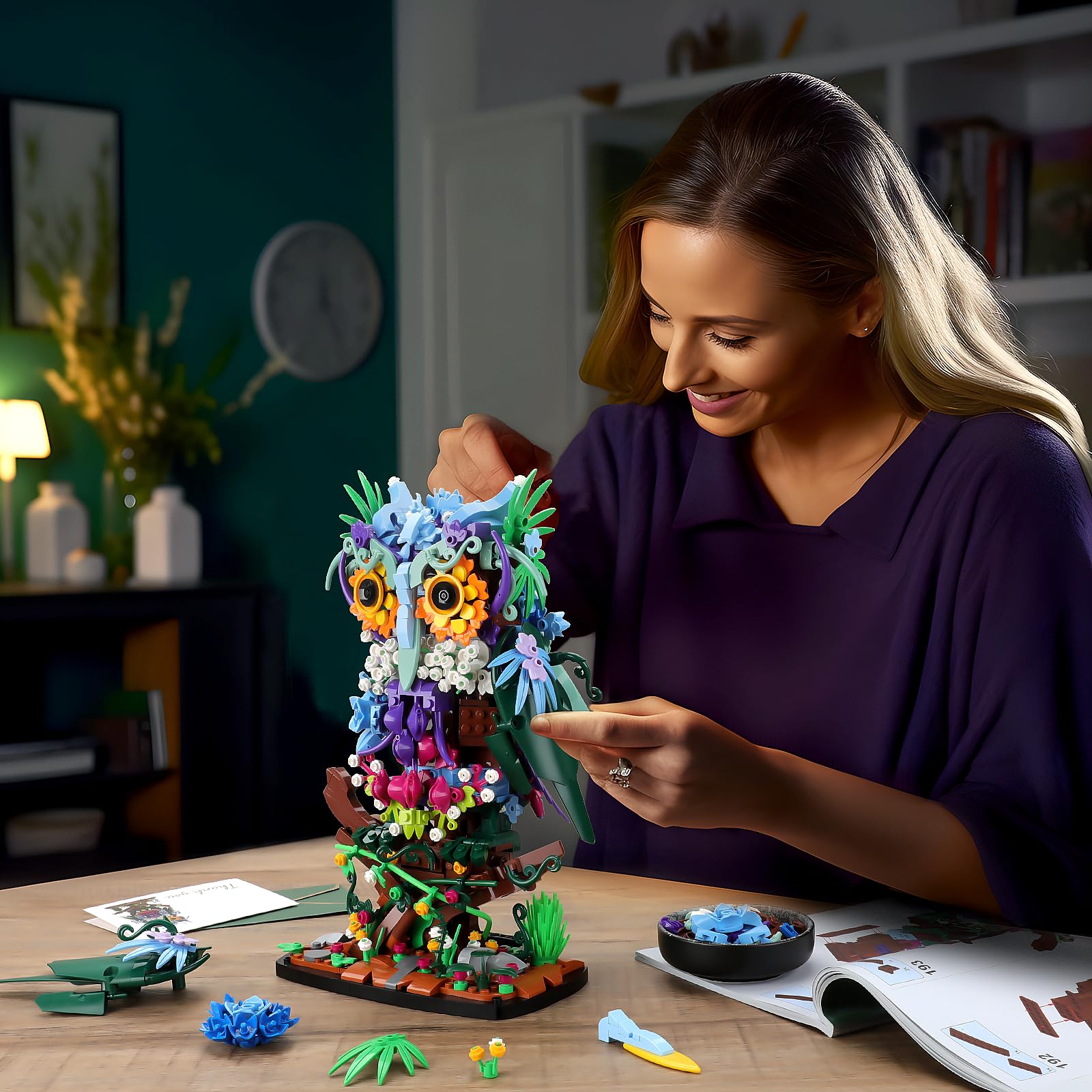 JOJO&Peach Floral Owl Toy Building Sets, MOC Creative Flower & Animal Model Set, Collectible Display Model, Halloween Toys for Adults and Kids Age 8 9 10 11 12+(1193 Pieces)
