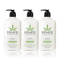 Hempz Original, Natural Hemp Seed Oil Body Moisturizer with Shea Butter and Ginseng, 17 Fl Oz, 3 Pack Bundle - Pure Herbal Skin Lotion for Dryness - Nourishing Vegan Body Cream in Floral and Banana