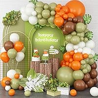 Sage Green and Orange Balloons Garland Arch, Green Orange Brown White Balloons Garland, Dinosaur Balloons Arch for Jungle Safari Wild Woodland Theme Birthday Baby Shower Wedding Party Decor