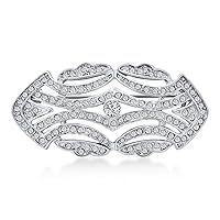 Statement Large Pave Wedding Bridal Crystal Fashion Gatsby Vintage Art Deco Style Scarf Brooch Pin For Women Silver Plated Brass
