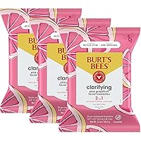 Burt's Bees Pink Grapefruit Face Wipes, for All Skin Types, Hydrating Makeup Remover & Facial Cleansing Towelettes, 30 Ct. (3-Pack)
