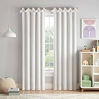 Blackout Curtain, Kids Curtain with Tacked Bow Tab Top Header, 84 in x 40 in, Thermaback 100% Blackout Curtain, Curtain for Kids Room or Playroom, 1 Window Curtain, White