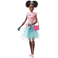 Princess Adventure Nikki Doll (11.5-inch Brunette) in Fashion and Accessories, with Smart Phone, Purse, Travel Mug and Tiara, Gift for 3 to 7 Year Olds