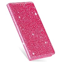 XYX Wallet Case for Samsung S22 Ultra, Glitter PU Leather Magnetic Flip Folio Phone Stand Cover for Galaxy S22 Ultra, Rose