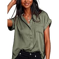 Women's Silk Satin Blouses Button Down Shirts Casual Loose Long&Short Sleeve Office Work Tunic Tops