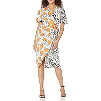 Donna Morgan Women's Contrast Printed True Wrap Dress Event Occasion Guest of