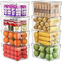 8 Pack Clear Storage Bins with Lids Stackable, Large Plastic Storage Bins with Handle for Pantry Organization and Storage, Perfect Containers for Fridge Organizer, Freezer, Kitchen, Cabinets, Bathroom