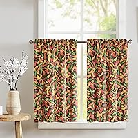 Fruits Print Cafe Curtain Tier Window Valance 2 Piece Set Home Décor Bedroom Nursery Kitchen Window (Chili Peppers Black)