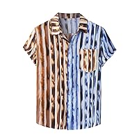 Men's Vintage Bowling Shirt Short Sleeve Button Down Summer Cuba Beach Shirts Trendy Print Tropical Casual Tops