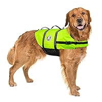 Paws Aboard Dog Life Jacket - Keep Your Canine Safe with a Nylon Life Vest - Designer Life Jackets - Perfect for Swimming and Boating - Neon Yellow, Large