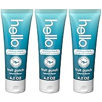 Hello Smiling Shark Fluoride Free Kids Toothpaste, Children's Fluoride Free Toothpaste, Safe for All Ages, Helps Brush Away Plaque and Helps Polish Teeth, SLS Free, Natural Fruit Punch, 3 Pack, 4.2 oz