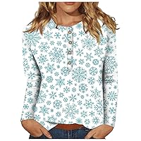 Button Down Shirts for Women Long Sleeve Crew Neck Christmas Tops Casual Cute Loose Fit T-Shirt Fall Sexy Clothes