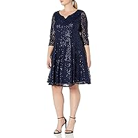 S.L. Fashions Women's Plus Size Sequin Lace Fit and Flare Dress