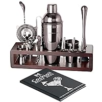 Modern Mixology Cocktail Shaker Set - 24 Piece Stainless Steel Bartender Drink Kit & Stand for Home Bar, Perfect for Drink Mixing at Home, Plus Cocktail Recipe Book