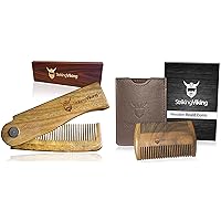Folding Wooden Comb for men and Dual Sided Sandalwood Beard Comb and Case