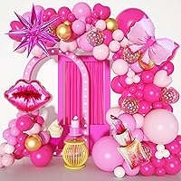 145Pcs Princess Pink Balloon Garland Arch Kit, Hot Pink Confetti 4D Star Lipstick Kiss Bow Balloons for Girls Women Valentines Bridal Baby Shower Makeup Bachelorette Princess Birthday Party Decors