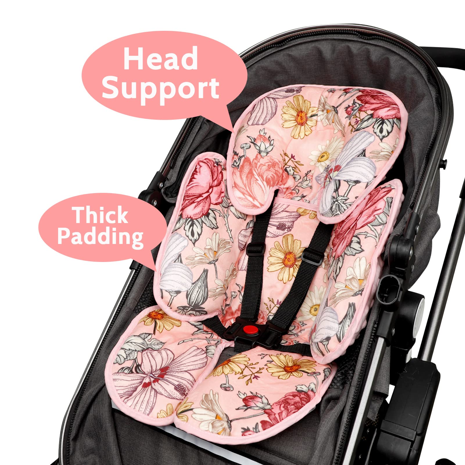Pink Infant Car Seat Head Body Support Pillow,Baby Car Seat Cover Girls, Infant Carseat Canopy, Stretchy Multi- use Nursing Cover for Stroller/High Chair/Shopping Cart/Car Seat Canopies