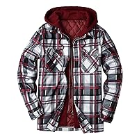 Mens Flannel Jacket with Hood Plaid Flannel Shirt Jacket Zip Up Sherpa Lined Winter Jackets Thermal Fleece Jacket Outerwear