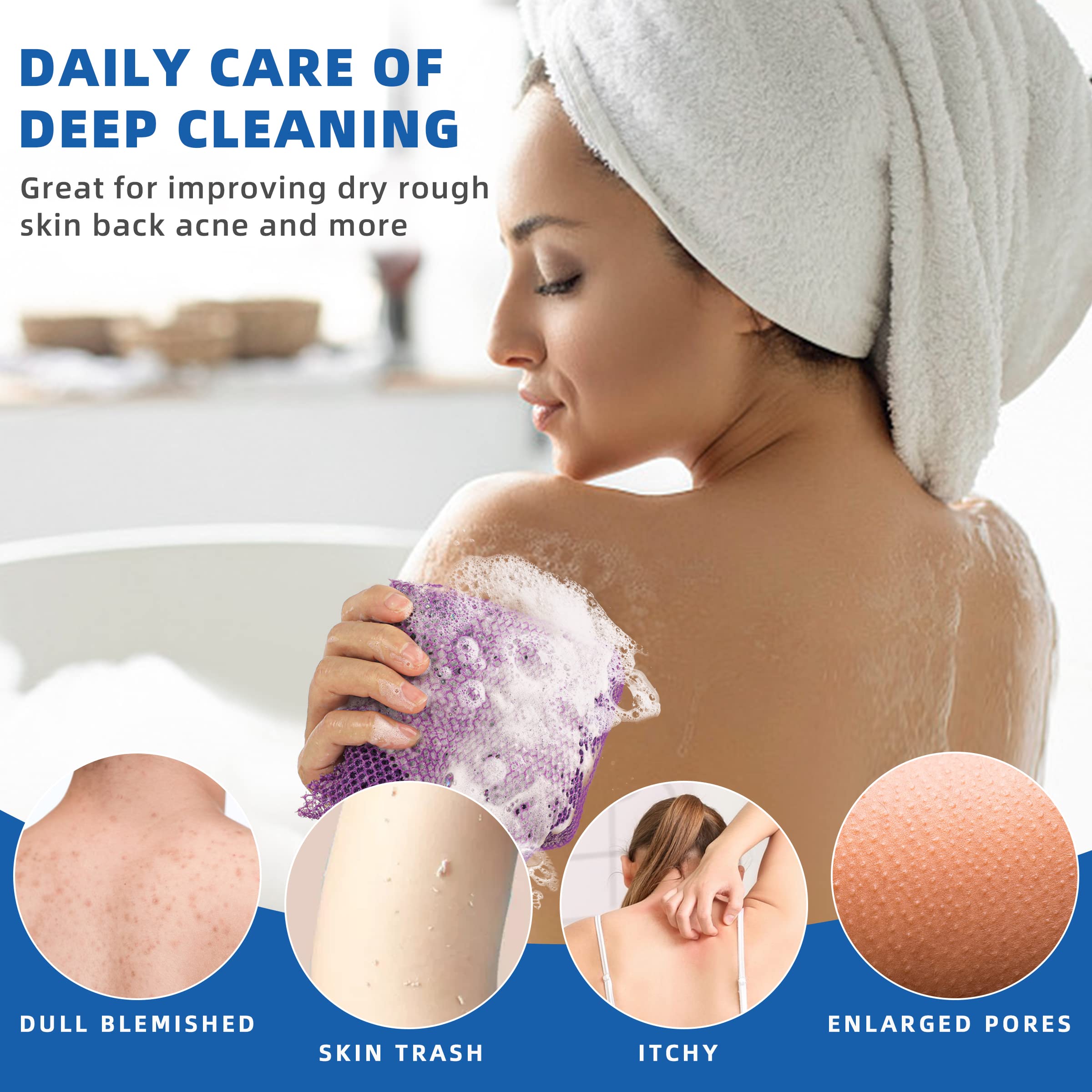 6 Pieces African Net Sponge African Exfoliating Net Long African Bath Sponge Washcloth Shower Net African Body Scrubber Net for Skin Smoother Daily Use(Pink,Yellow,Purple,Black,Blue,Brown)