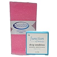 Tesadorz Exfoliating Towel and Function of Beauty Deep Condition Booster Shots (Pack of 3) Personal Care Bundle