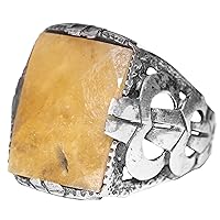 925 Sterling Silver Men Ring, Natural Yellow Sapphire Gemstone, Free Express Shipping