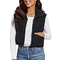 Women's Crop Puffer Vest Lightweight Sleeveless Stand Collar Zip Up Padded Gilet Warm Outerwear Puffy Vests Coat