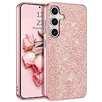 YINLAI Design for Samsung Galaxy S24 Case 6.2-Inch, Glitter Sparkle Bling Slim Women Girls Girly Soft TPU Rubber Drop-Resistant Protective Phone Cover, Rose Gold