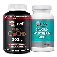 Qunol CoQ10 200mg Softgels, Ultra High Absorption Coenzyme Q10 Supplements - 2 Month Supply - 60 Count Magnesium 3 in 1 Tablets with Calcium, Magnesium & Zinc, 270 Count