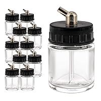 Master Airbrush (Pack of 10) TB-003 Empty 3/4 Ounce (22cc) Glass Jar Bottles with 60° Down Angle Adaptor Lid Assembly - Fits Single-Action Siphon Feed Airbrushes, Use with Master Badger Paasche, Iwata