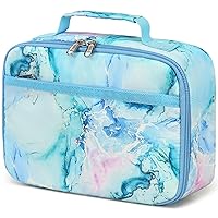 LEDAOU Lunch Bag Kids Insulated Lunch Box Girls Insulated Reusable Lunch Bag for School Picnic Hiking Work (Marble Blue)