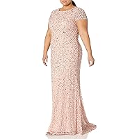 Adrianna Papell Women's Plus-Size Scoop-Back Long Beaded Gown
