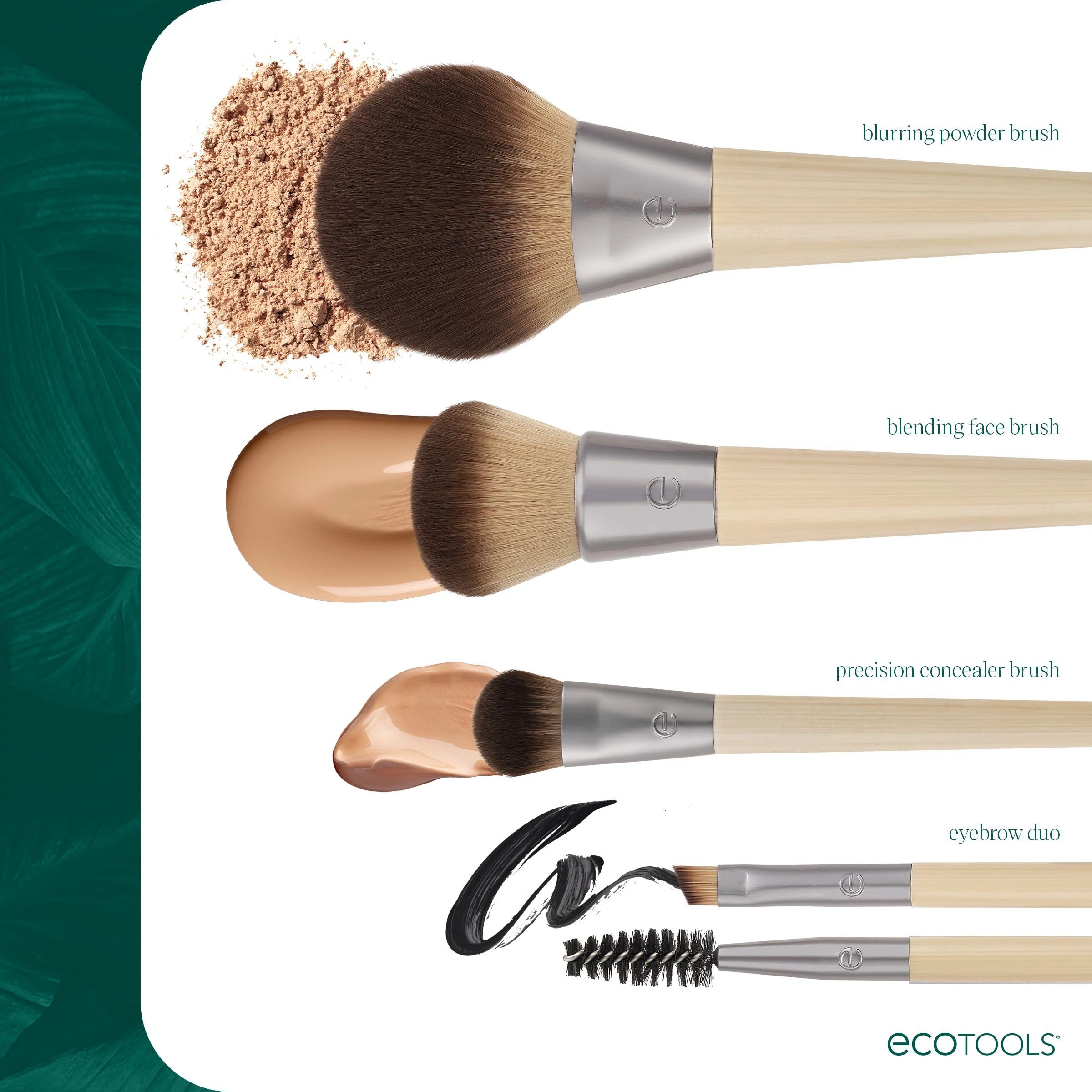 EcoTools Blending Face Makeup Brush, For Liquid & Cream Foundation, Bronzer, & Blush, Multipurpose Makeup Brush, Dense, Synthetic Bristles, Eco Friendly, Cruelty-Free & Vegan, 1 Count