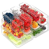 12 Pack Fridge Organizer, Refrigerator Organizer Bins with Lids, Clear Stackable BPA-Free Produce Fruit Storage Containers and Plastic Pantry Organization for Food (115Z-02)