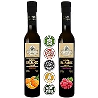 Ellora Farms, Combo Pack Fresh Orange and Raspberry Infused Balsamic Vinegar Creme, All-Natural, No- Additives, No-Added Sugars, Italian Dark Glass Bottles, Pack of 2