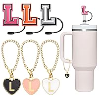 Compatible with Stanley Cup Accessories, 3PCS Letter Charms with 3PCS 10mm Stanley Straw Cover Cap for Stanley Cup 30&40 Oz, Silicone Stanley Straw Toppers for Stanley Tumbler(Letter L)