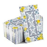 GROBRO7 100 Pcs Capri Lemons Napkins Cyan-Blue Tile Pattern Disposable Guest Towels 3 Ply Bathroom Restaurant Paper Hand Towels for Spring Summer Holiday Birthday Italian Theme Party Supplies