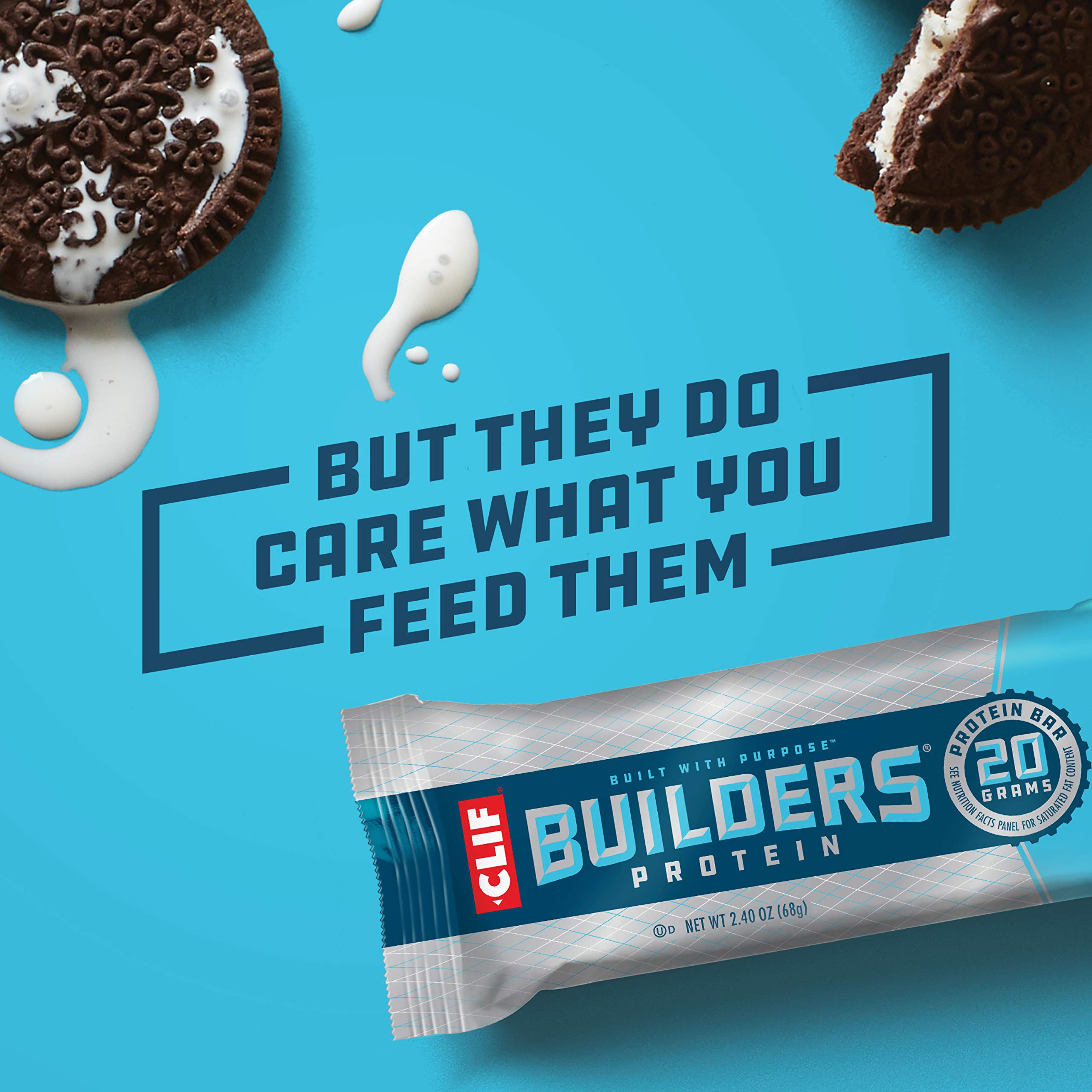 Clif Builders Bar - Protein Bars - Cookies and Cream - 20g Protein - Gluten Free (2.4 Ounce, 12 Count)