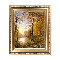DECORARTS - Indian Summer, William Trost Richards Classic Art. Giclee Print on Canvas with Matching Golden-relief Framed Wall Art. 16x20 Total with Framed Size: 20.5x24.5