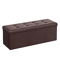 SONGMICS 43 Inches Folding Storage Ottoman Bench, Storage Chest, Footrest, Coffee Table, Padded Seat, Faux Leather, Holds up to 660 lb, Brown ULSF703, L(15 x 43 x 15 Inches)