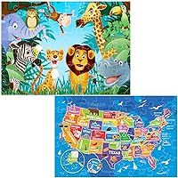 Jumbo Floor Puzzle for Kids Animal US Map Jigsaw Large Puzzles 48 Piece Ages 3-6 for Toddler Children Learning Preschool Educational Intellectual Development Toys 4-8 Years Old Gift