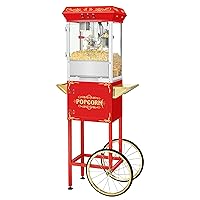 Movie Night Popcorn Machine - 3-Gallon Antique Popper with Cart, 8oz Kettle, Old Maids Drawer, Warming Tray, and Scoop by Great Northern Popcorn (Red)
