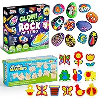 JOYIN 12 Rock Painting Kit & 13 Wooden Magnet Painting Kit, Arts and Crafts for Kids Ages 6-8+, Art Supplies with Various Paints, Craft Paint Kits, Kids Toy Gifts for Boys and Girls Ages 4+