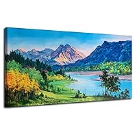 Ardemy Nature Mountain Canvas Wall Art National Park Painting Lake Blue Ridge Landscape Picture, Panoramic Scenic Artwork Framed for Home Office Living Room Bedroom Wall Decor, Extra Large 60