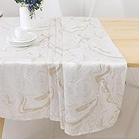 Majestic Giftware Polyester Tablecloths for Rectangle Tables | (70/180) - TC1327 Jacquard White Gold Wave Print Hem Stitch Dining Table Cover | Decorative Washable Tablecloth for Kitchen, Dining