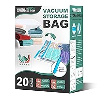 20 Pack Vacuum Storage Bags, Space Saver Bags, Vacuum Sealed Bags for Comforters, Blankets, Clothes Storage, Hand Pump Included (4 Jumbo/4 Large/4 Medium/8 Small)