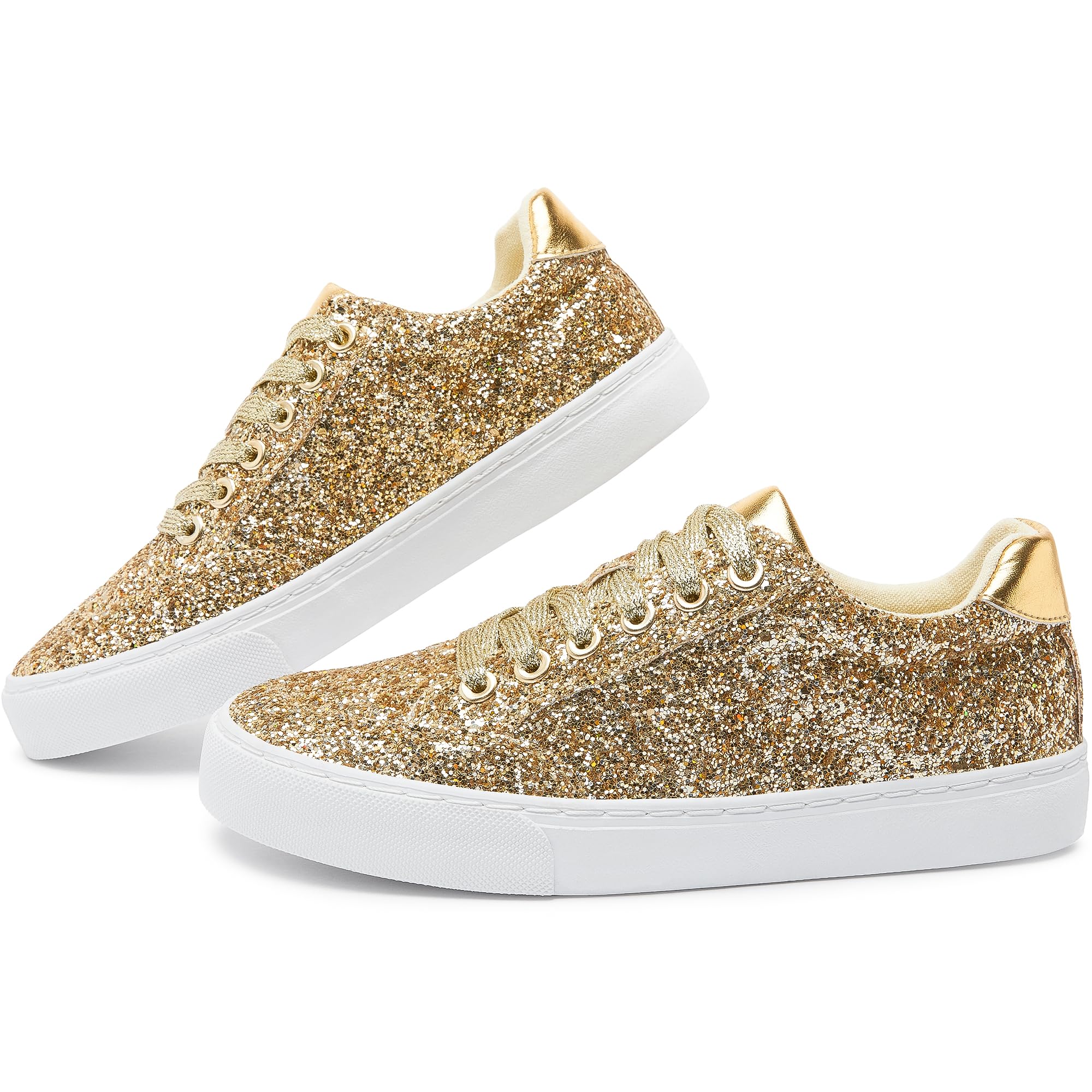 Jeekopeg Glitter Sparkly Fashion Sneakers Shoes Shiny Casual Shoes Bling Sequin Concert Low Cut Lace up Shoes