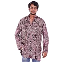 Indian Men’s Kurta Shirt Loose Fit Gold Color Pashmina Silk Hand Loom Plus Size