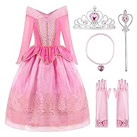 ReliBeauty Little Girls Princess Dress up Costume with Accessories, 5 (130), Pink